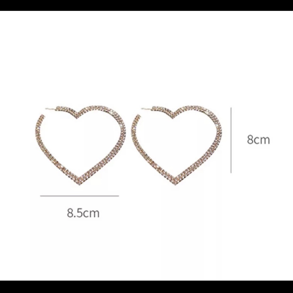 New Big Heart Diamond Hoop Earrings - Picture 5 of 5